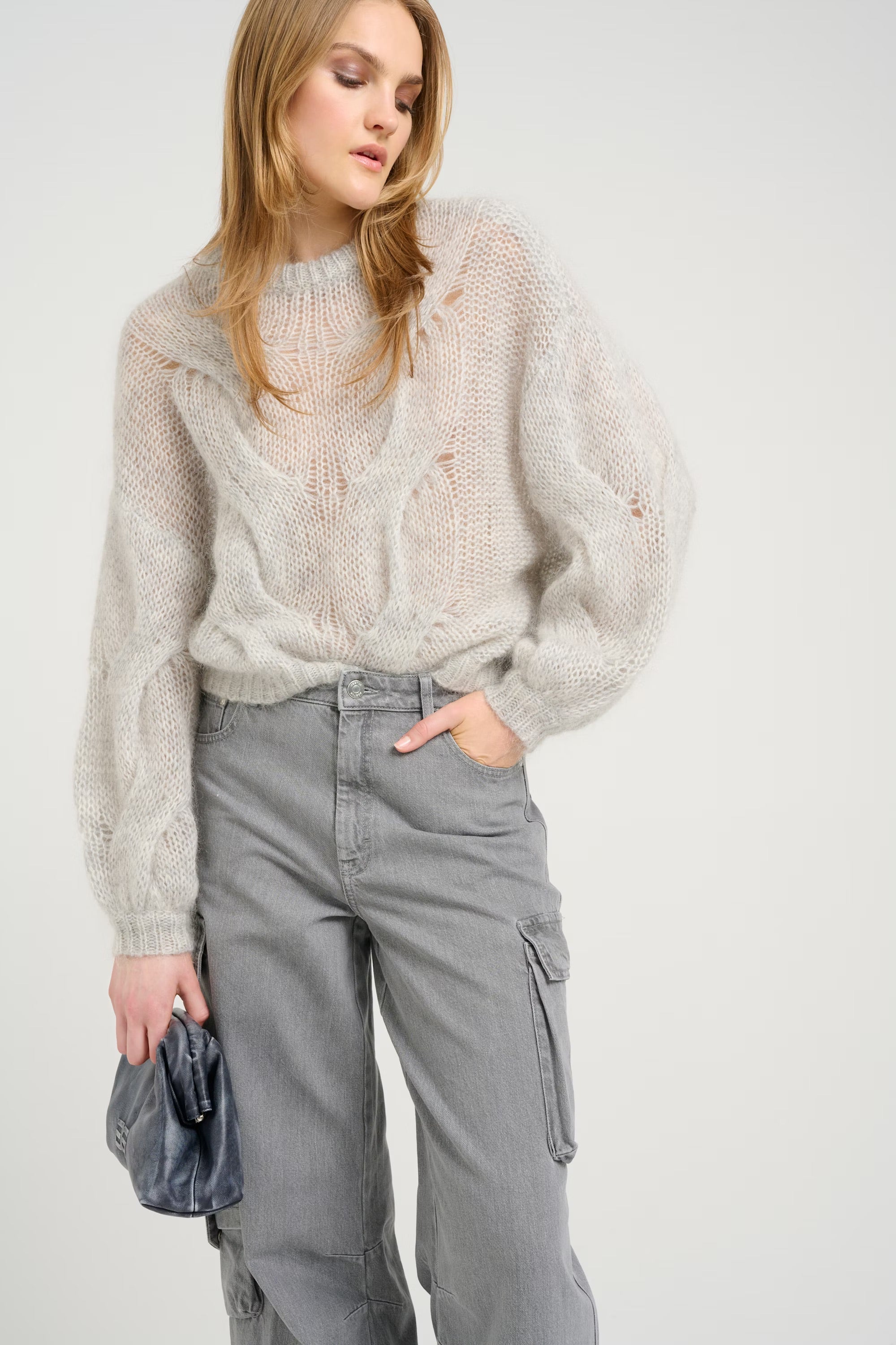 Gestuz Zenia Women's Grey Pullover Sweater | Soft Knit Casual Long Sleeve Top for Fall & Winter | Perfect for Office, Date Night and Weekend Outings
