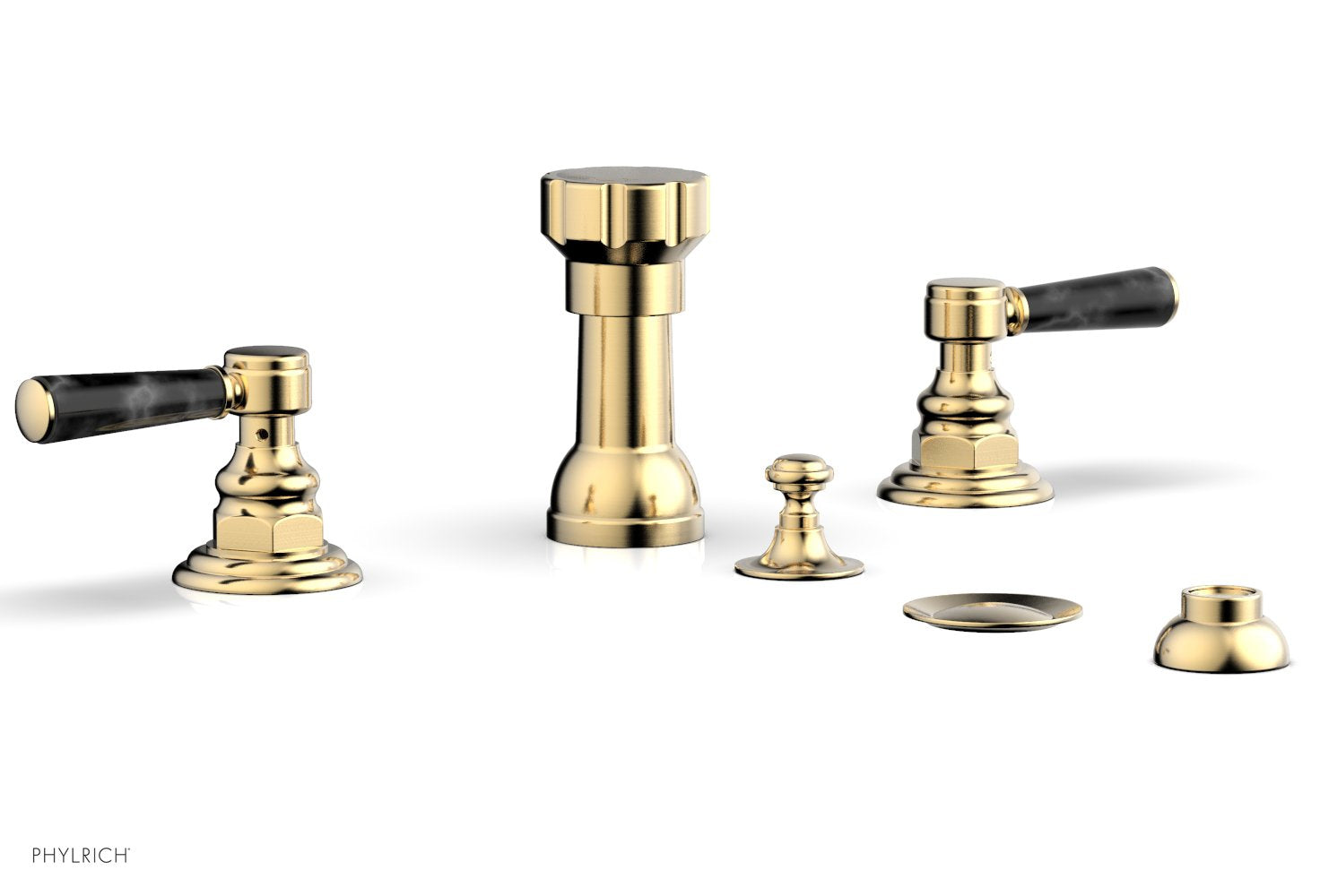 Premium HENRI 4-Hole Bidet Faucet Set with Black Marble Lever Handles - Model 16162 | Modern Bathroom Upgrade for Hygienic Comfort & Luxury Spa Experience