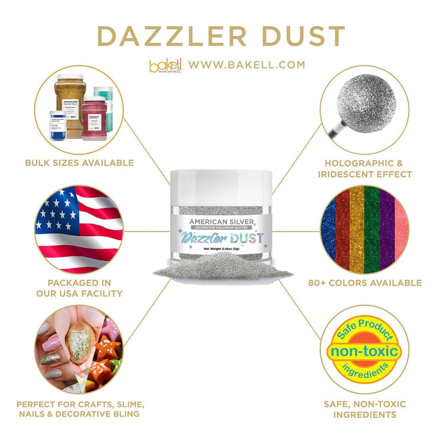 American Silver Dazzler Dust® - Premium Cosmetic Glitter for Makeup, Nails & Body Art - Private Label Brand - Perfect for Parties, Festivals & DIY Beauty Projects