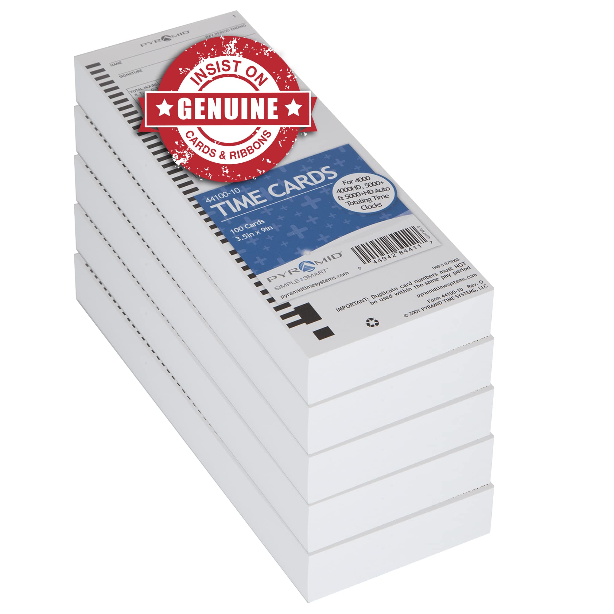 **500 Count Pyramid Time Cards 44100-10PK5 - Genuine 3.5x9 Inch White Time Cards for 4000, 4000Pro, 4000ProK & 5000 Series Time Clocks - Perfect for Office, Warehouse & Employee Attendance Tracking**