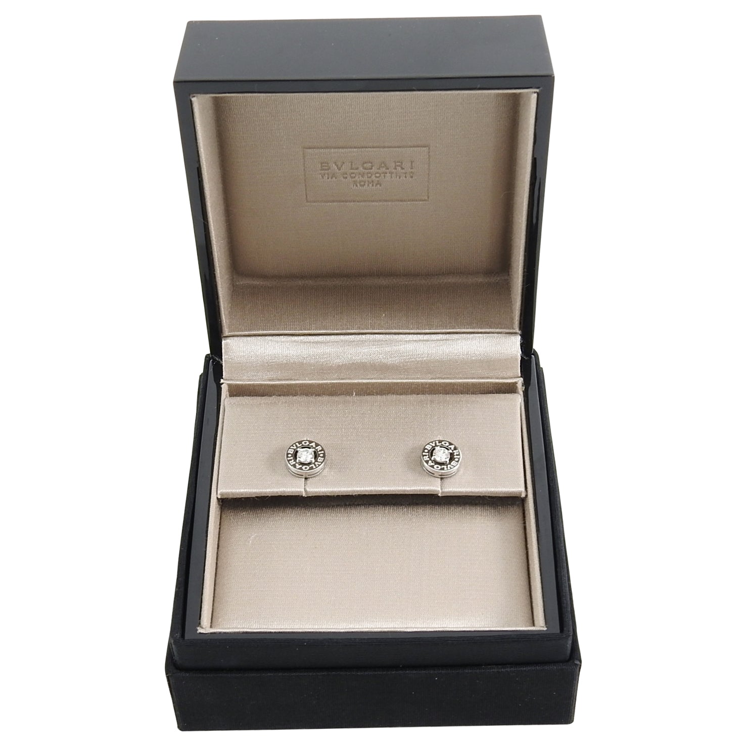Bulgari Bvlgari 18K White Gold Diamond Logo Stud Earrings for Women - Luxury Italian Jewelry Gift for Anniversary, Birthday & Special Occasions - Perfect for Evening Parties, Weddings & Formal Events