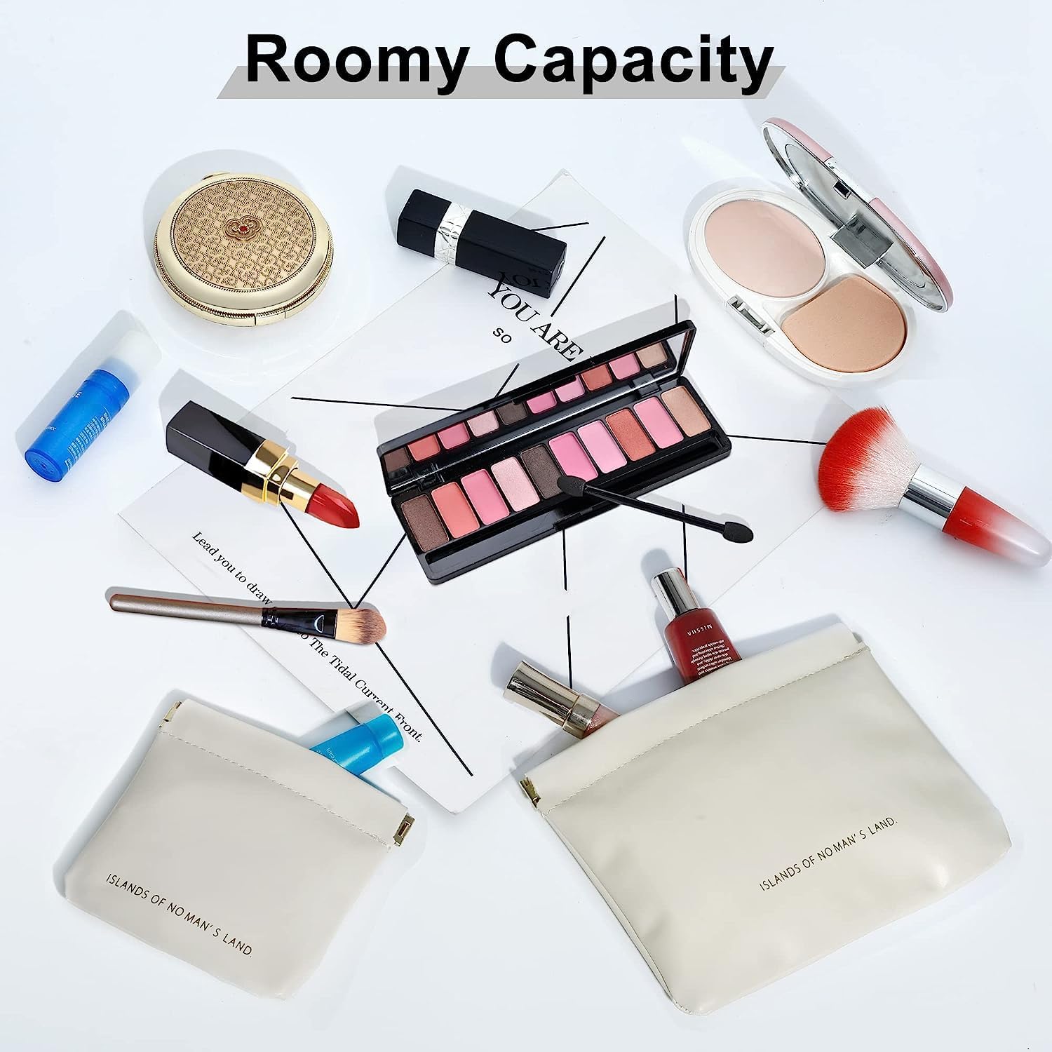 Waterproof Makeup Bag for Women - 2 Pack Travel Cosmetic Organizer Pouch, Coin Purse & Toiletry Case (White) | Perfect for Travel, Gym & Daily Essentials Storage