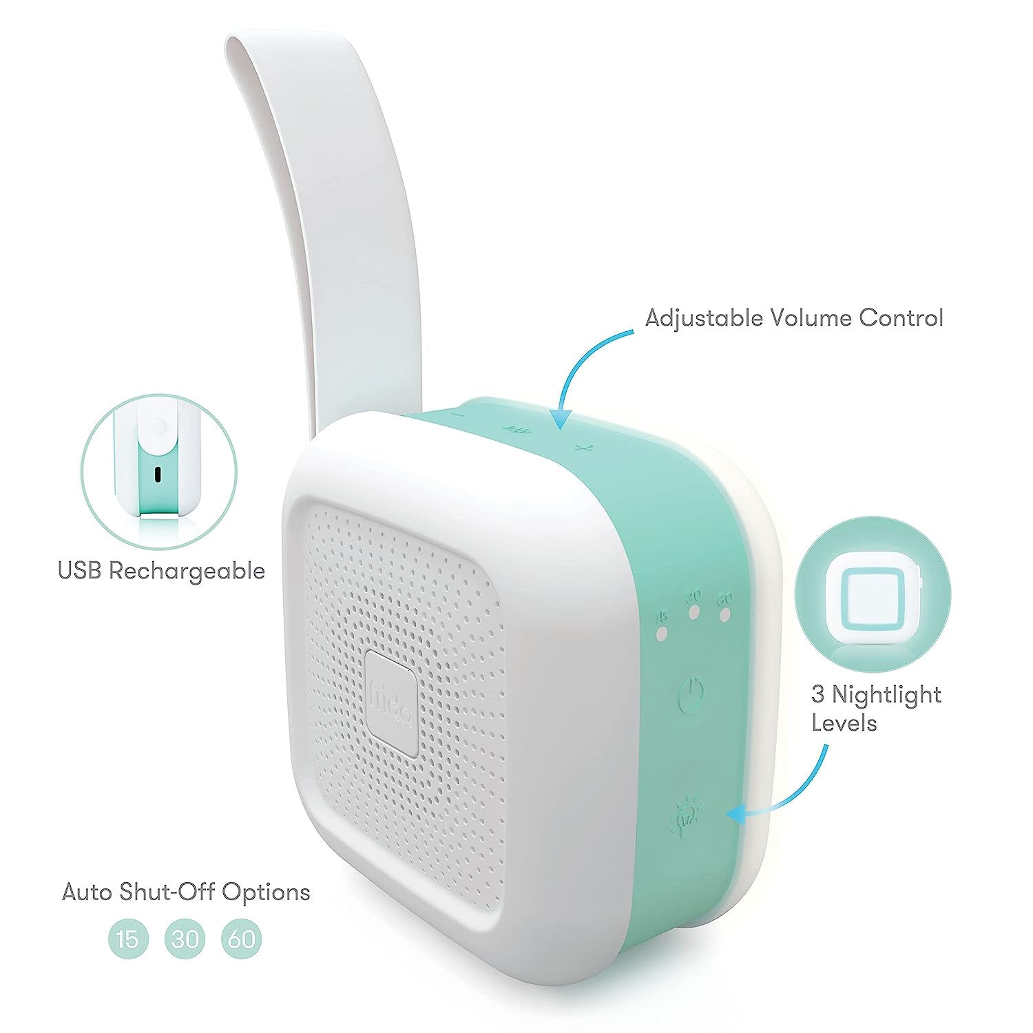 2 in 1 Portable Sound Machine and Nightlight for Baby - White Noise Maker & Soothing Night Light for Nursery, Bedroom, Travel, and Office Use
