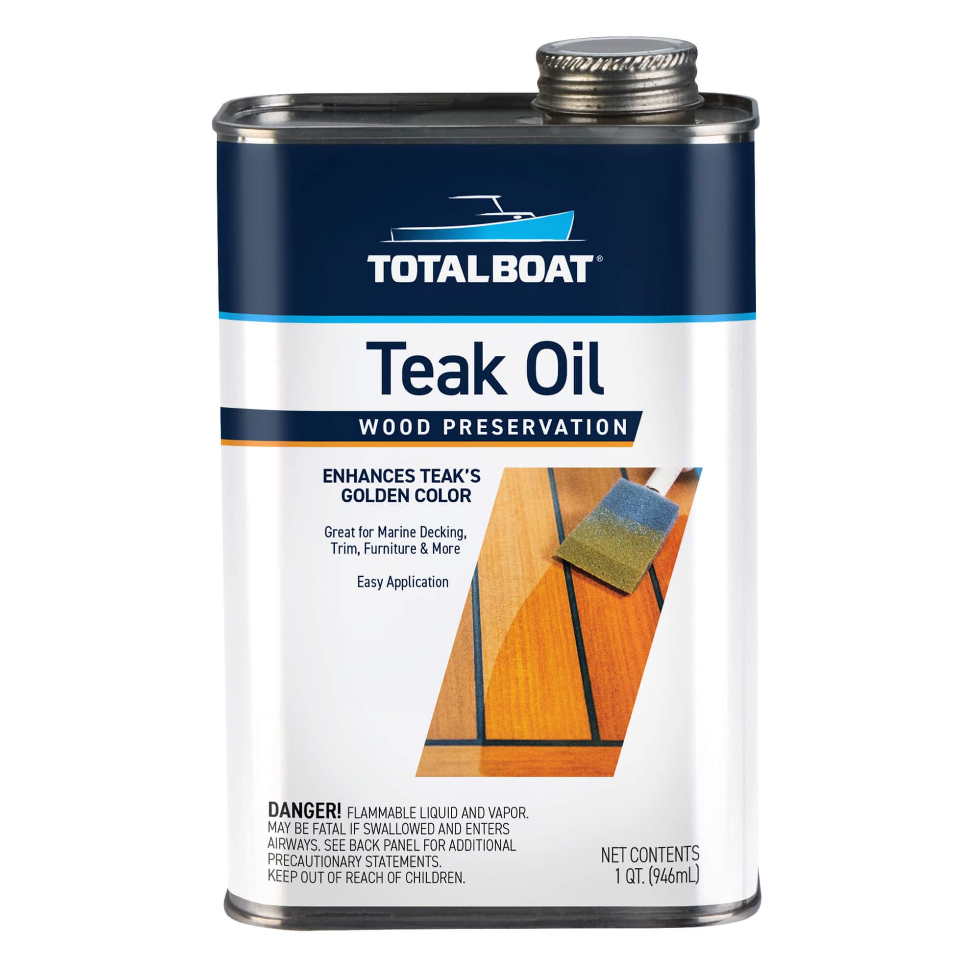 Premium TotalBoat Teak Oil - 1 Quart Marine Wood Sealer & Protector for Boats, Outdoor Furniture, Decks & More | Waterproof Finish & UV Protection for Long-Lasting Shine | Ideal for Yachts, Patio Sets & Wooden Outdoor Structures