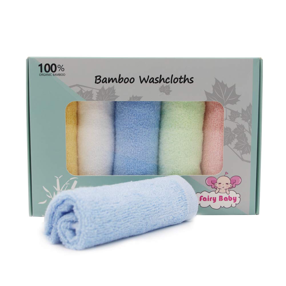 Organic Bamboo Baby Washcloths - 100% Natural Soft Bath Towels for Newborns | 5-Pack Reusable Anti-Bacterial Face Cloths | Perfect for Bath Time, Diaper Changes & Sensitive Skin Care