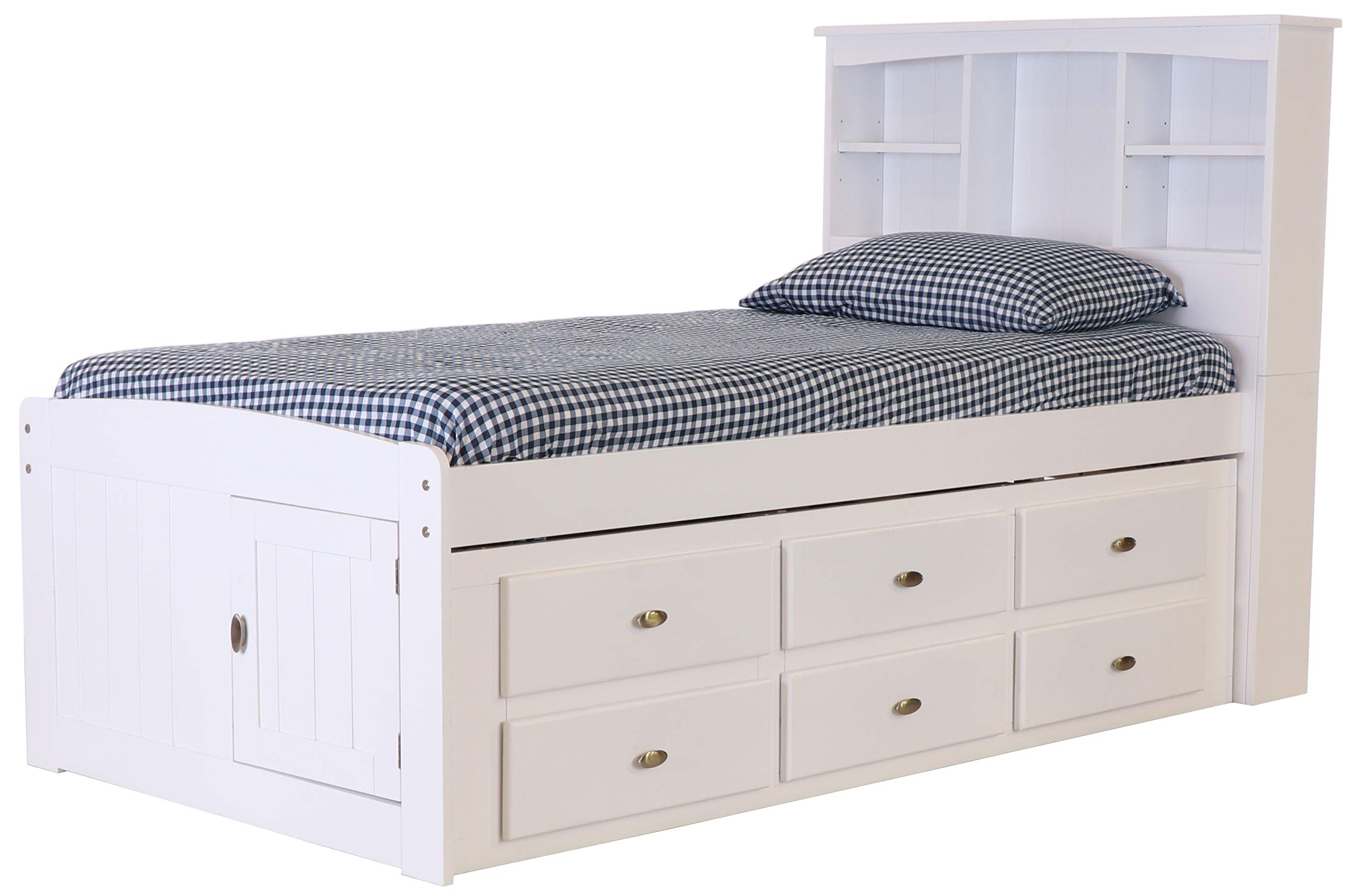 Discovery World Furniture White Twin Bookcase Bed with 12 Drawers - Space-Saving Storage Solution for Kids & Teens Bedrooms, Dorm Rooms & Small Spaces