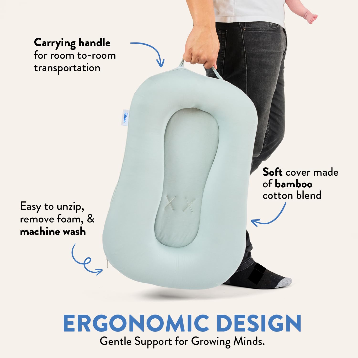 **Learn & Lounge Baby Lounger Pillow for Newborns – Ergonomic Infant Support Pillow for Safe Sleeping & Playtime – Portable, Machine Washable, Anti-Reflux Design – Space Gray – Perfect for Nursery, Travel & Tummy Time**