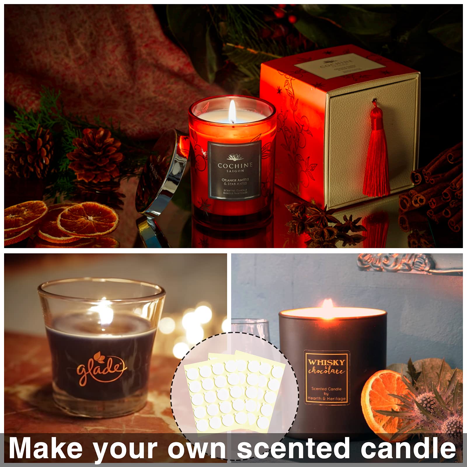 720PCS Candle Wicks for Candle Making - Premium Heat Resistant Double-Sided Wick Stickers with Tail for DIY Candles | Perfect for Soy Wax, Beeswax & Paraffin Candle Crafting