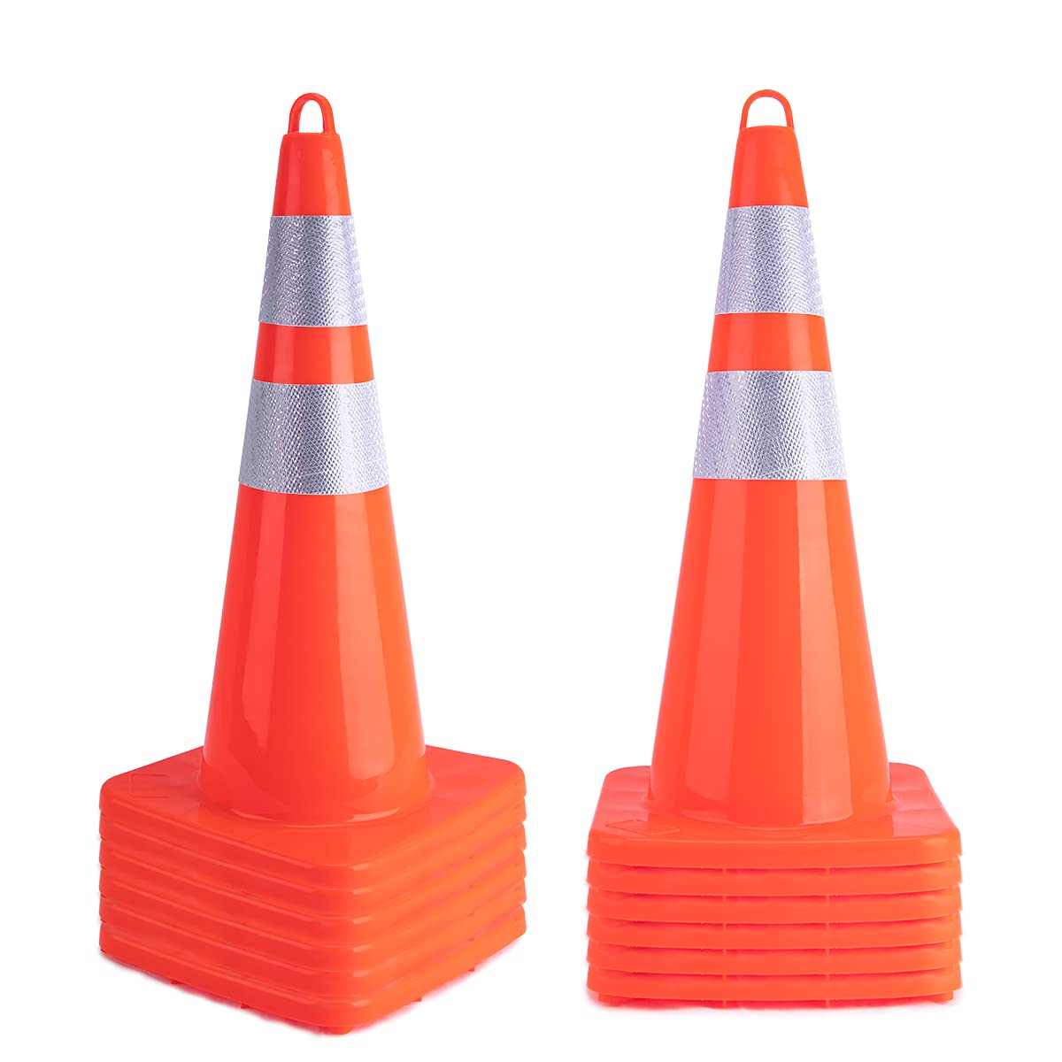 12 Pack 28 Inch Heavy Duty PVC Traffic Cones - Orange Safety Road Cones with Weighted Base & Handheld Ring for Construction, Parking, Hazard Zones & Event Management