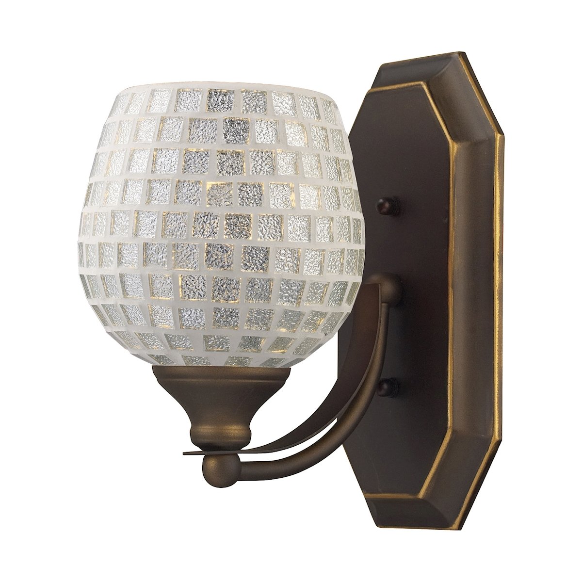 Aged Bronze Mix-N-Match Vanity 1-Light Wall Lamp with Silver Glass Shade - Perfect for Bathroom, Bedroom & Hallway Lighting