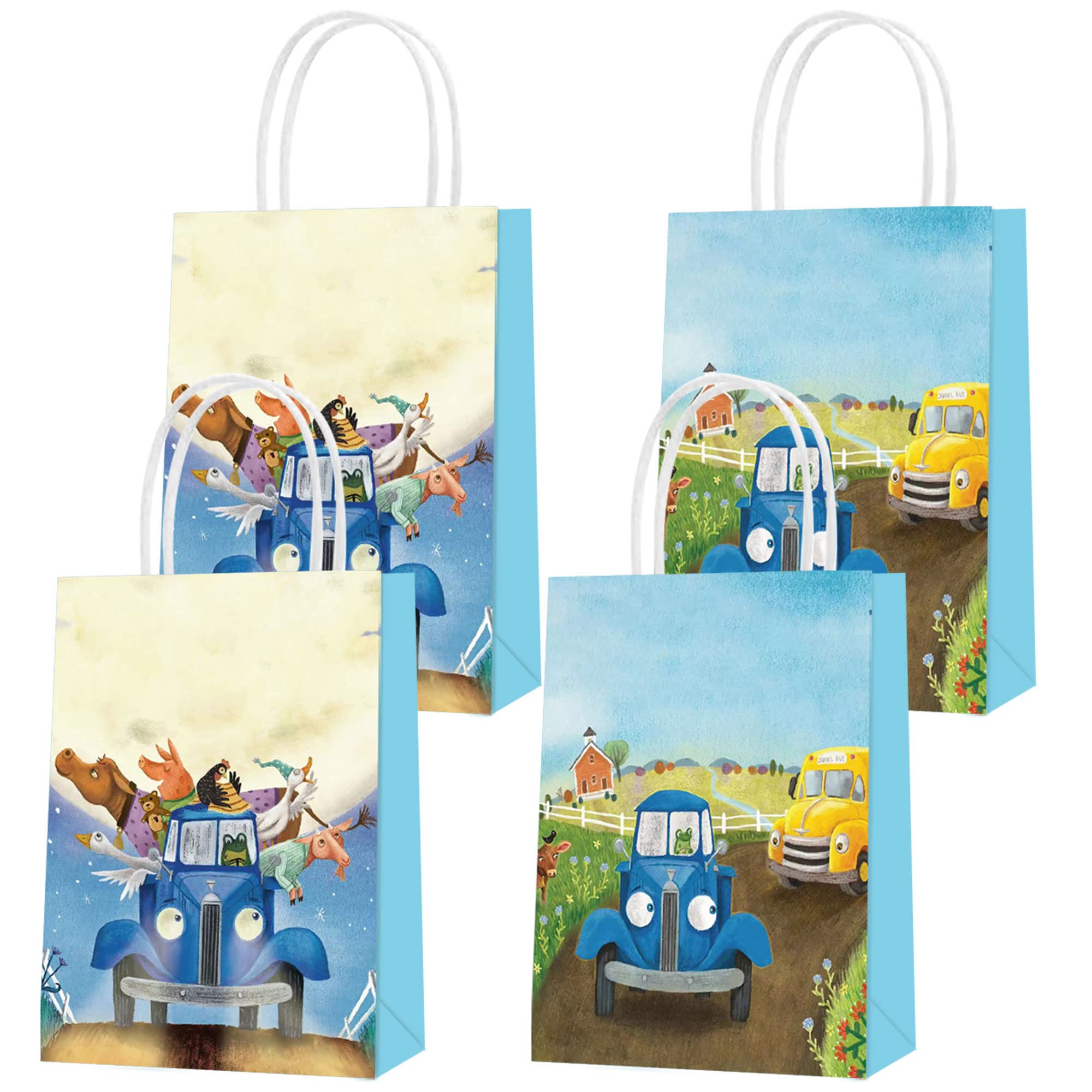 16 Pcs Little Blue Truck Themed Party Favor Bags with Handles - 2 Styles Gift Bags for Kids Birthday, Baby Shower & Family Celebrations - Perfect for Candy, Toys & Party Supplies (Blue Truck Party Decorations)