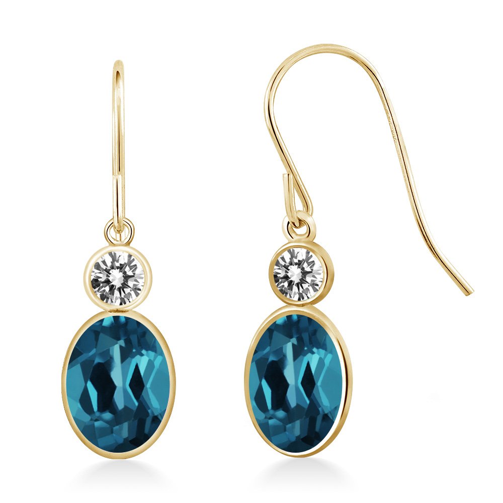 2.00 Ct Oval London Blue Topaz & White Diamond 14K Yellow Gold Earrings for Women - Elegant Gemstone Jewelry Gift for Anniversary, Birthday & Special Occasions