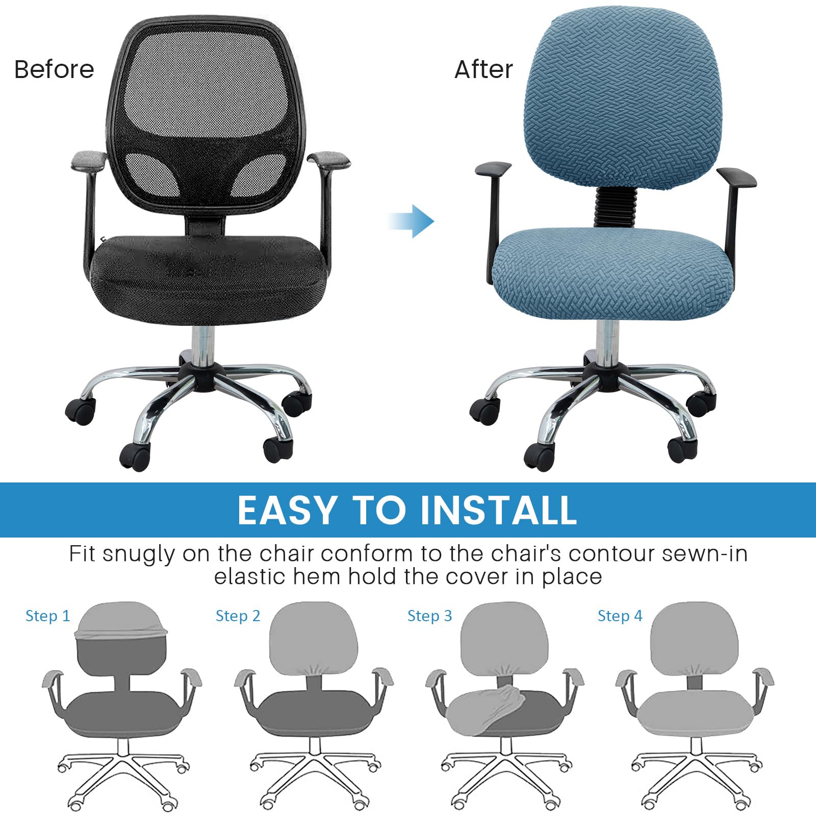 Stretchable Knitted Computer Office Chair Cover 2-Piece Set - Elastic Slipcover Universal Fit for Home & Office Furniture Protection (Jacquard Blue) | Perfect for Workspaces, Gaming Chairs & Home Decor