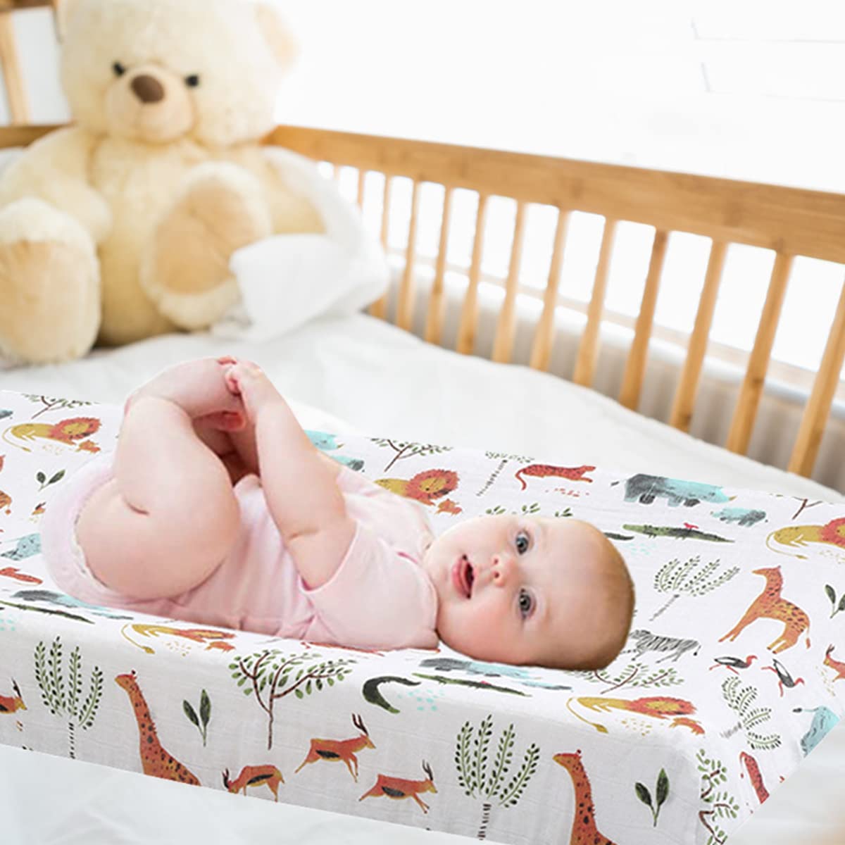 Soft Breathable Cotton Diaper Changing Pad Cover - Washable & Reusable Nappy Changing Table Sheet for 0-3 Years Old Toddlers (Forestry) | Perfect for Nursery, Daycare & Travel Use