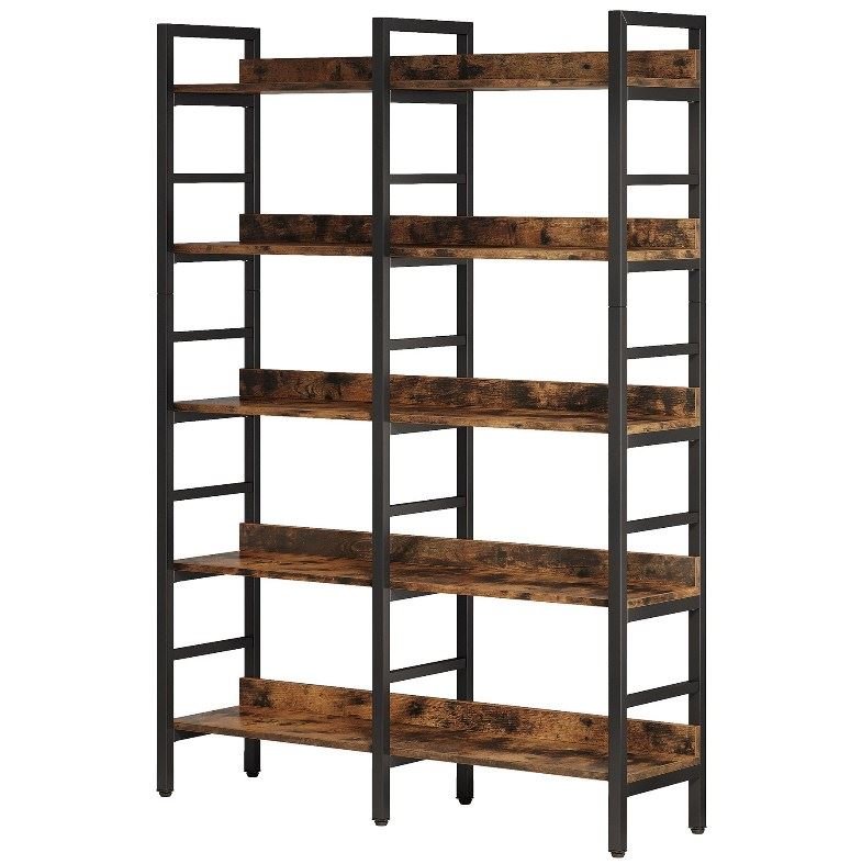 5 Tier Bookshelf - Double Wide Bookcase Storage Shelves Unit for Home Office, Living Room & Bedroom Organization | Sturdy & Spacious Book Display Shelf