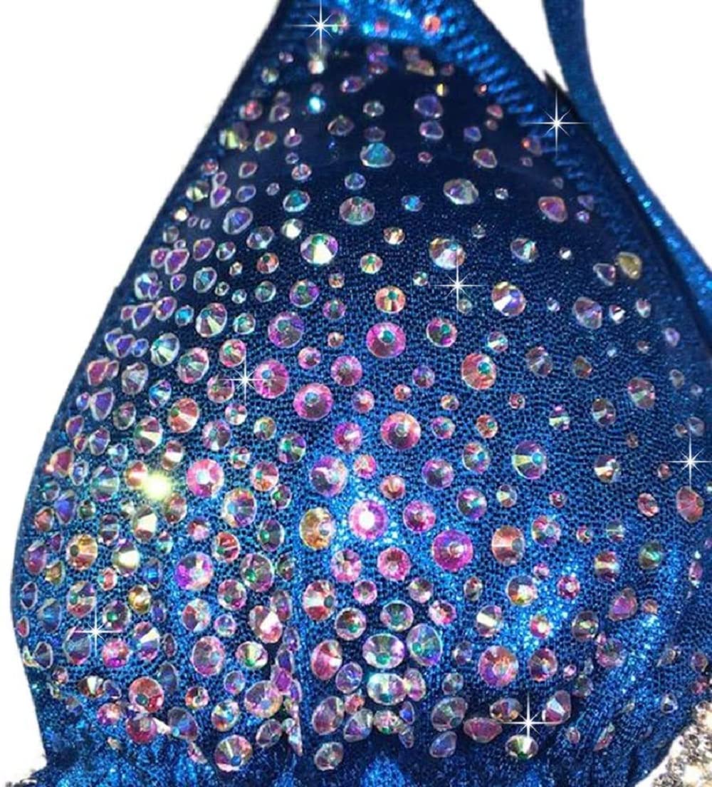 Royal Blue Competition Bikini Suit with AB Rhinestones - NPC Bikini Contest Swimsuit for Women (XS, Hips 28