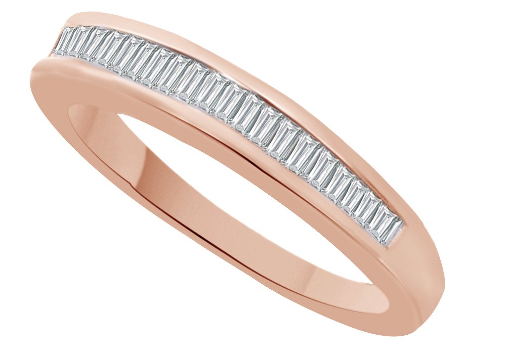 10K Solid Gold Baguette Cut Natural Diamond Wedding Band Ring for Women - 0.15 Cttw White Diamonds, Elegant Bridal Jewelry Gift for Engagement, Anniversary & Special Occasions