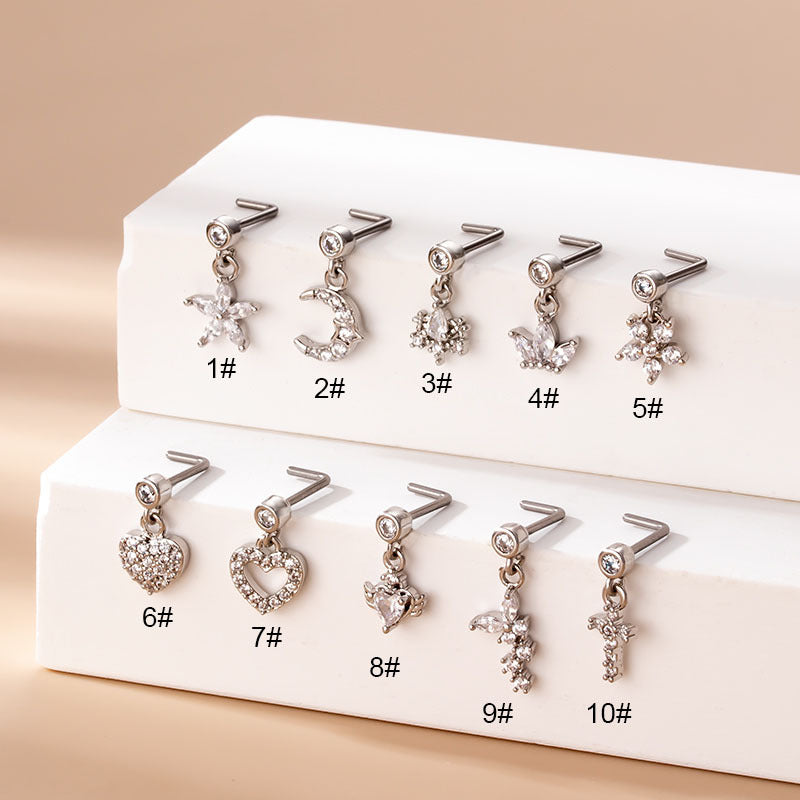 20G Gold Heart Dangle Nose Studs - Hypoallergenic Surgical Steel Nose Ring - Perfect for Everyday Wear, Parties & Special Occasions