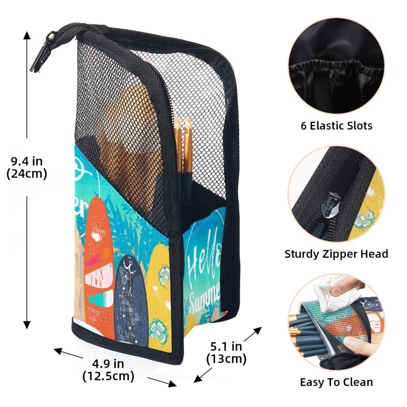 12-Piece Makeup Brush Organizer Bag with Portable Case - Hello Summer Surfboard Beach Design - Perfect for Travel, Home Storage & On-the-Go Touch Ups