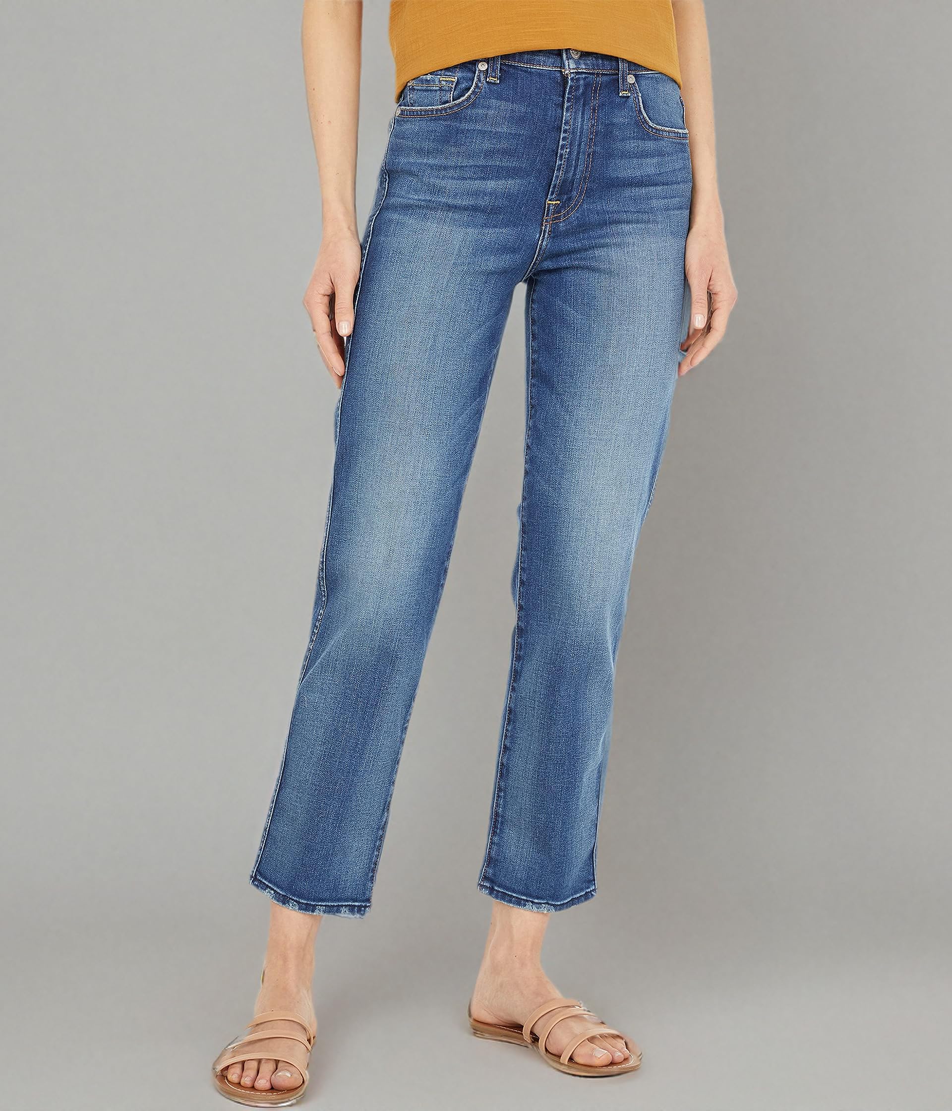 7 For All Mankind Women's High Waist Cropped Straight Jeans - Stylish Denim Pants for Casual Wear, Office & Date Night Outfits | Comfortable Slim Fit Stretch Denim