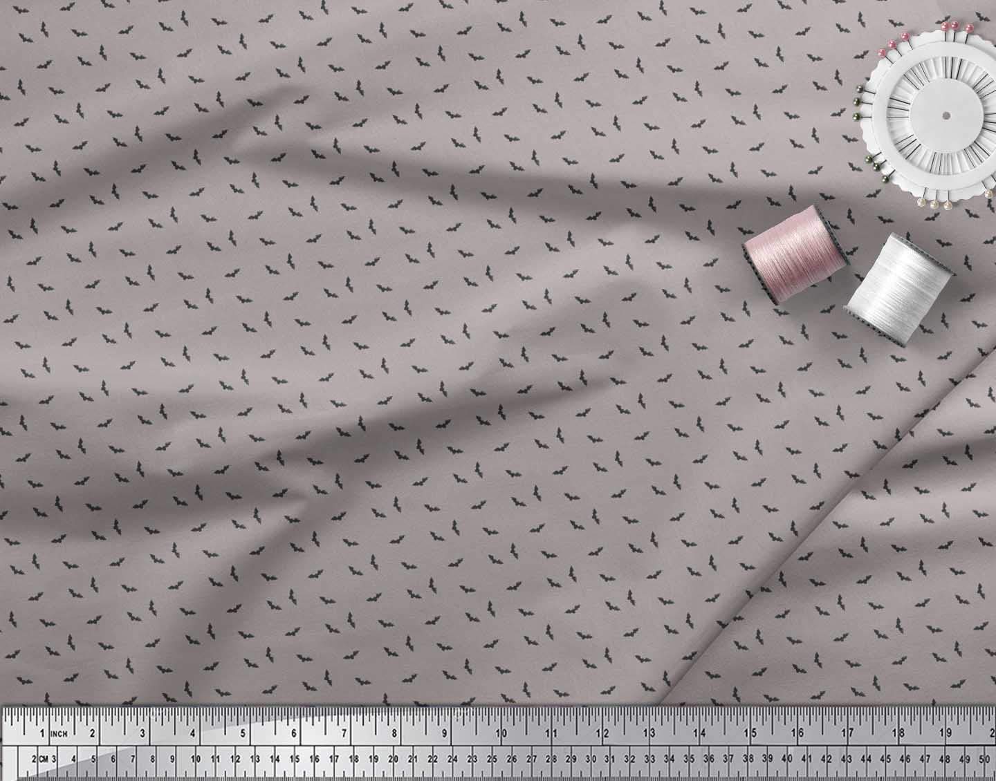 Soimoi Rayon Crepe Grey Fabric by The Yard - 46 Inch Wide Bat Bird Printed Shirting Material - Whimsical Charm Floral Design for DIY Dresses, Blouses & Home Decor Projects