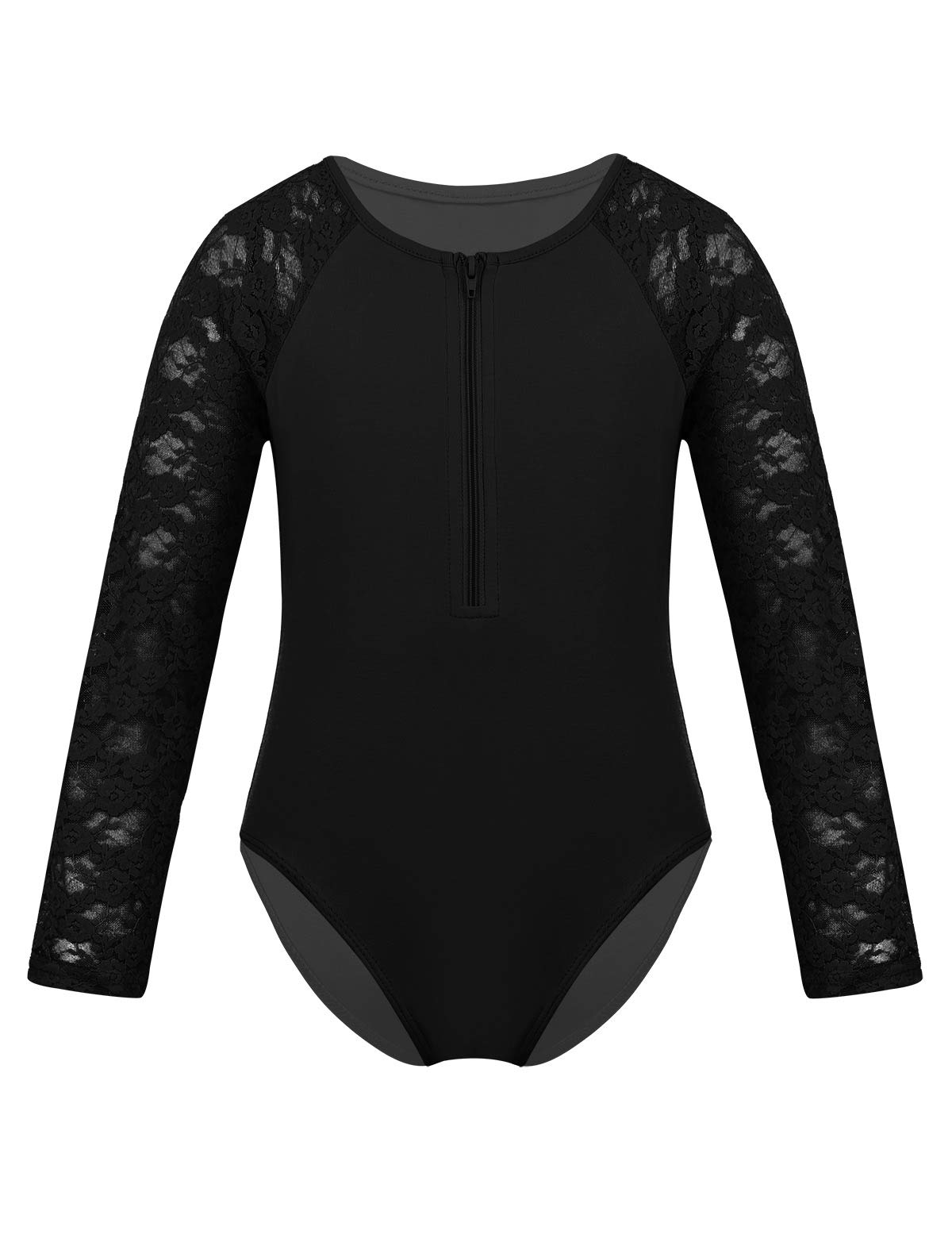 MSemis Kids Girls Lace Long Sleeve Zipper Front Tank Leotard Top for Ballet Dance Gymnastics Recital Performance Practice Class Activewear