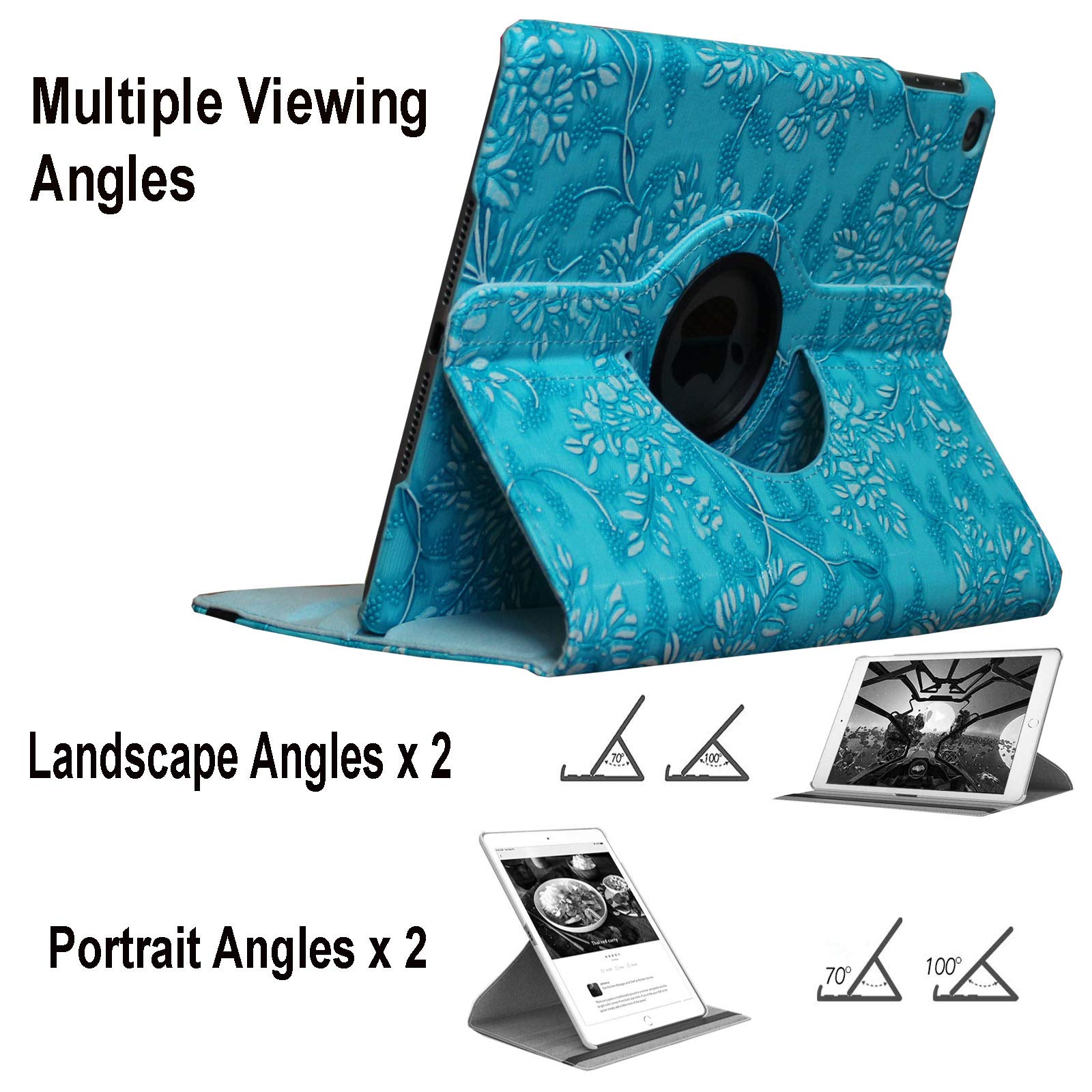 Premium Magnetic Smart Case for iPad Air 1st & 2nd Gen (9.7 inch) - Auto Wake/Sleep Cover with Rotating Stand & Apple Pencil Holder - Compatible with iPad Air 1/2 Models A1474 A1475 A1476 A1566 A1567 (Floral Embossed Design) - Perfect for Work, Study & Travel Protection