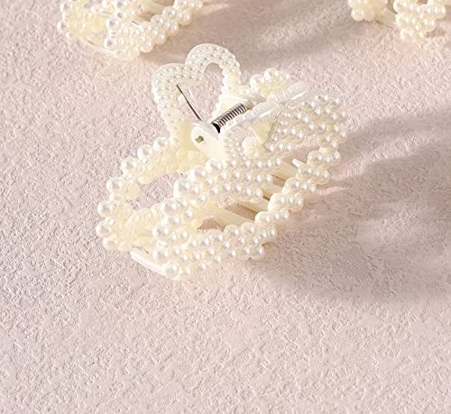 Fancy Pearl Hair Claw Clips for Women - 3 Pack, Thick Hair Accessories for Daily Styling
