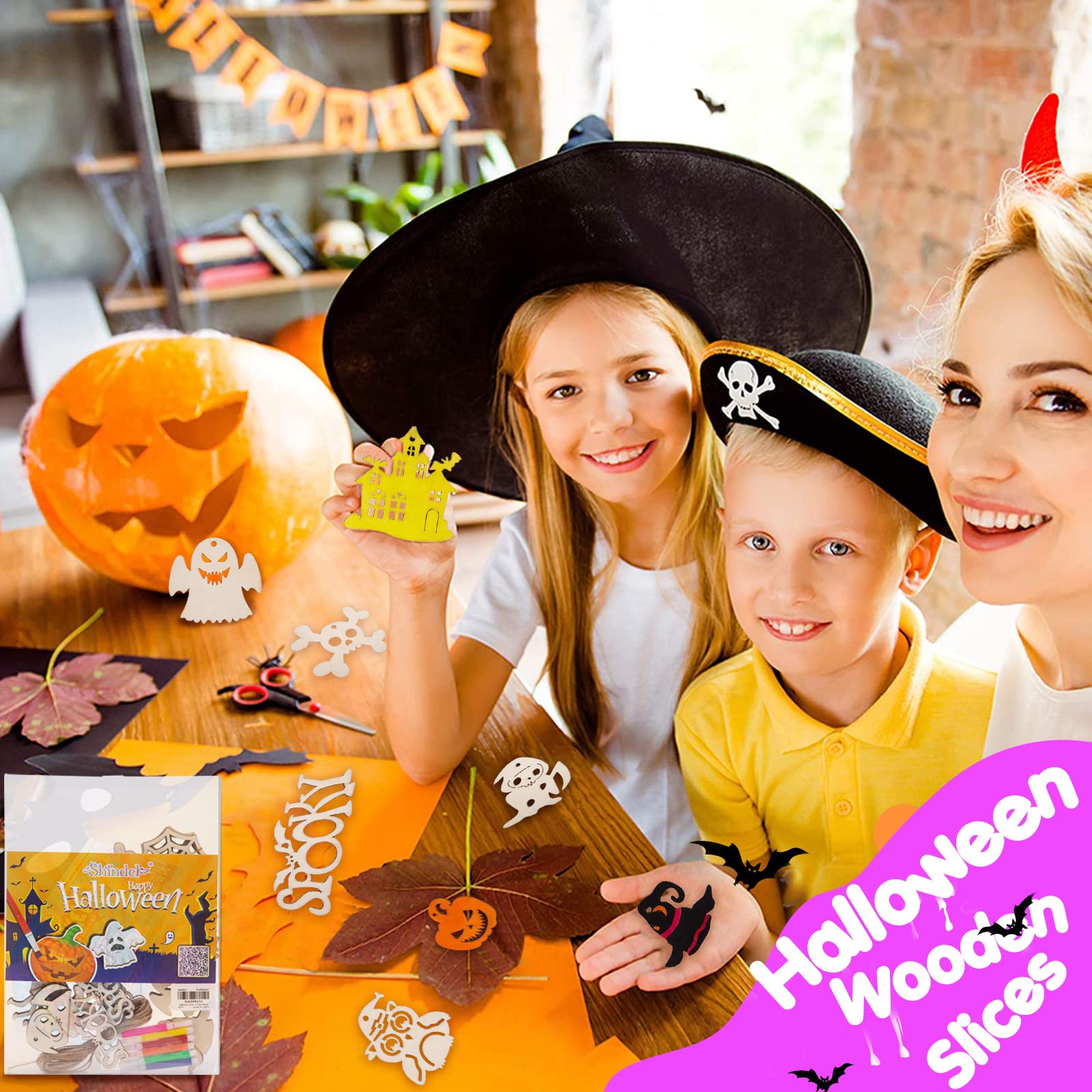 72PCS Unfinished Halloween Wood Ornaments - DIY Wood Cutouts for Hanging Decorations, Gifts & Crafts | Perfect for Halloween Party Decor, Home Decoration, and Seasonal DIY Projects