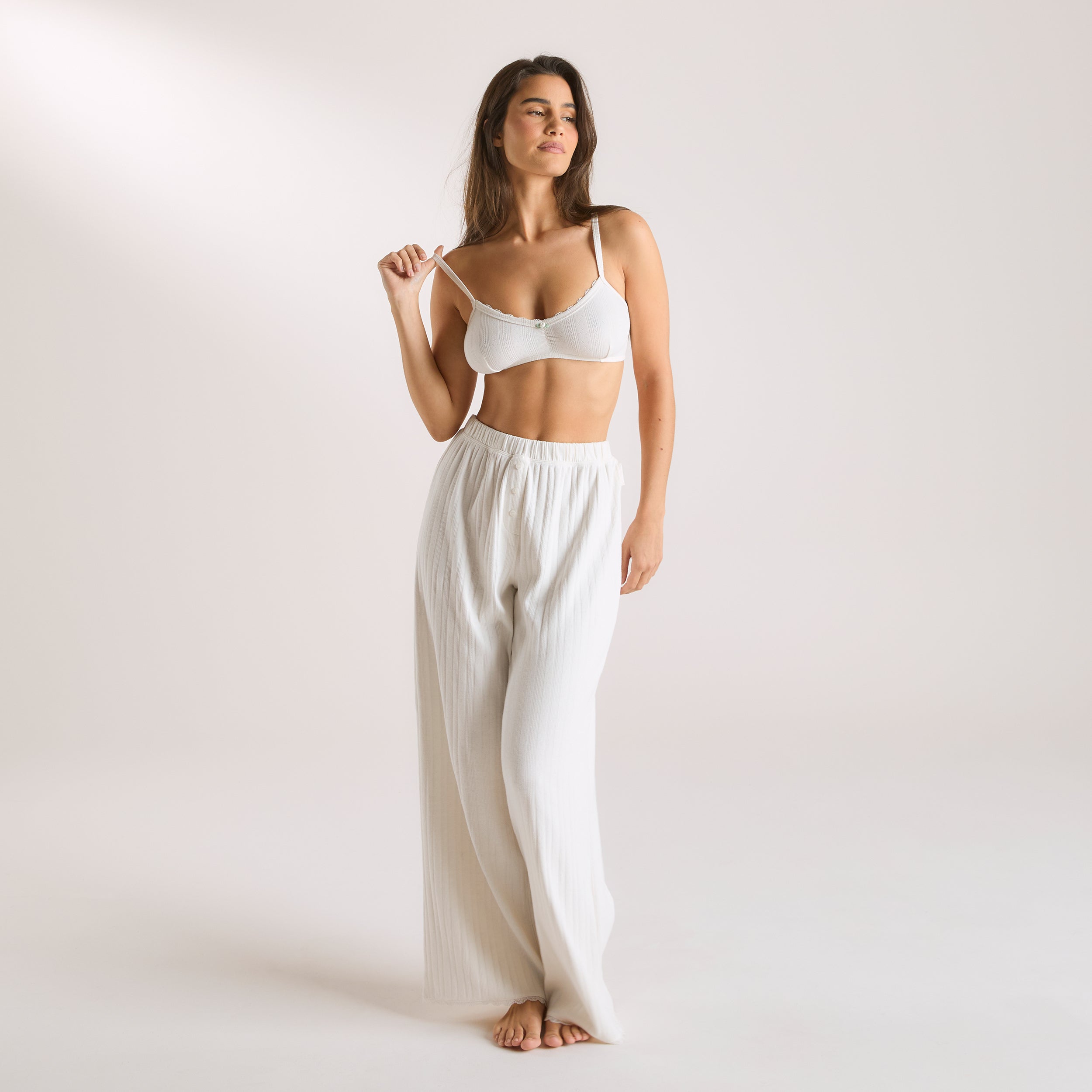 Lace Pointelle Bralette in Cream - Comfortable Wireless Bra for Women | Perfect for Yoga, Lounge & Everyday Wear