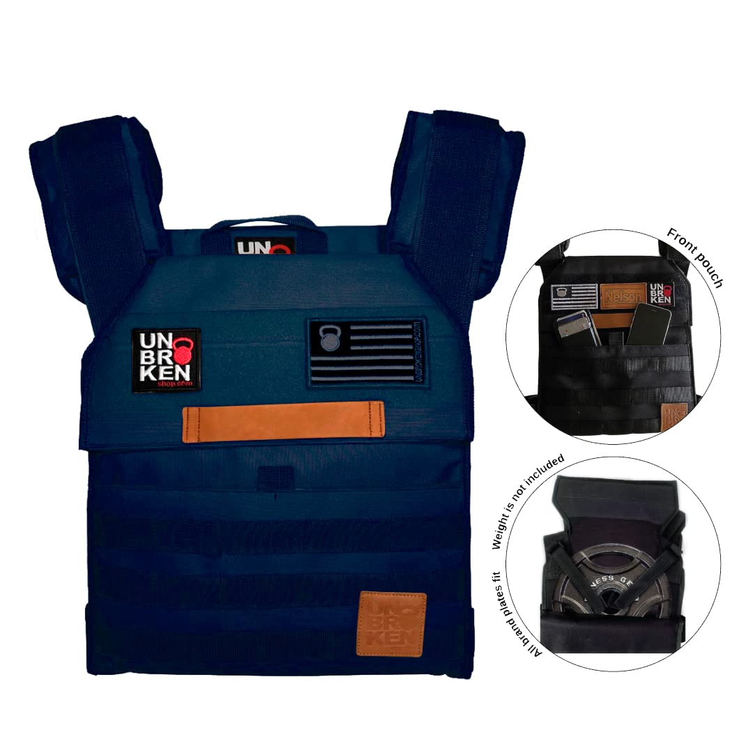Adjustable Weighted Vest for Men & Women - Strength & Endurance Training, CrossFit WOD, Running - Includes 2 Patches & Weight Plates (Navy Blue) - Perfect for Gym Workouts, HIIT Training & Outdoor Fitness