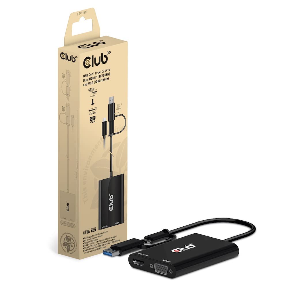 CSV-1611 USB-C to HDMI and VGA Adapter for MacBook Pro/Air, Laptop, PC - Dual Monitor Display Converter for Work, Gaming & Presentations