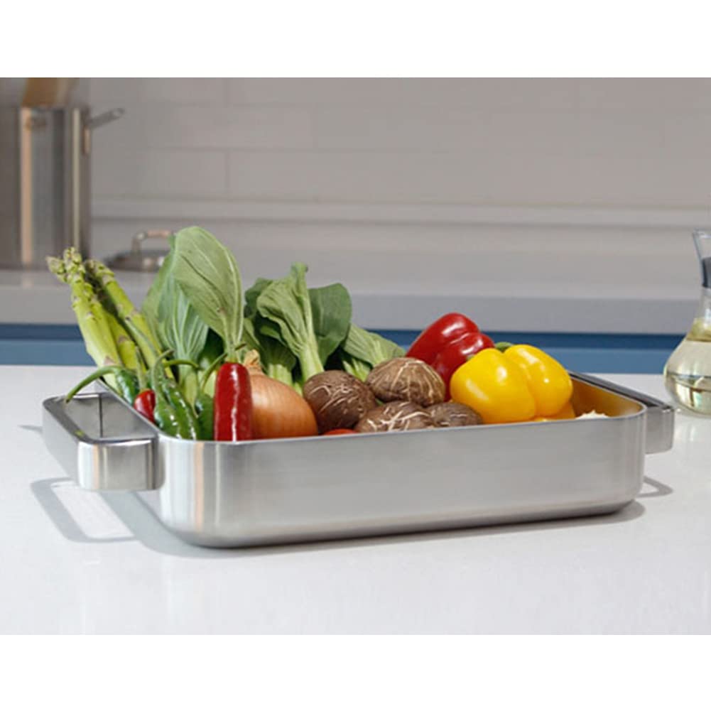 5-Ply Stainless Steel Rectangular Griddle Pan for Induction, Gas & BBQ Grills - 11.4