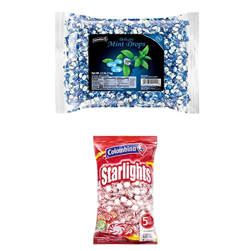 Colombina Delicate Mint Drops (2 lb) & Peppermint Starlight Mints (5 lb) - Bulk Hard Candy for Parties, Weddings, Office Treats & Holiday Gifts