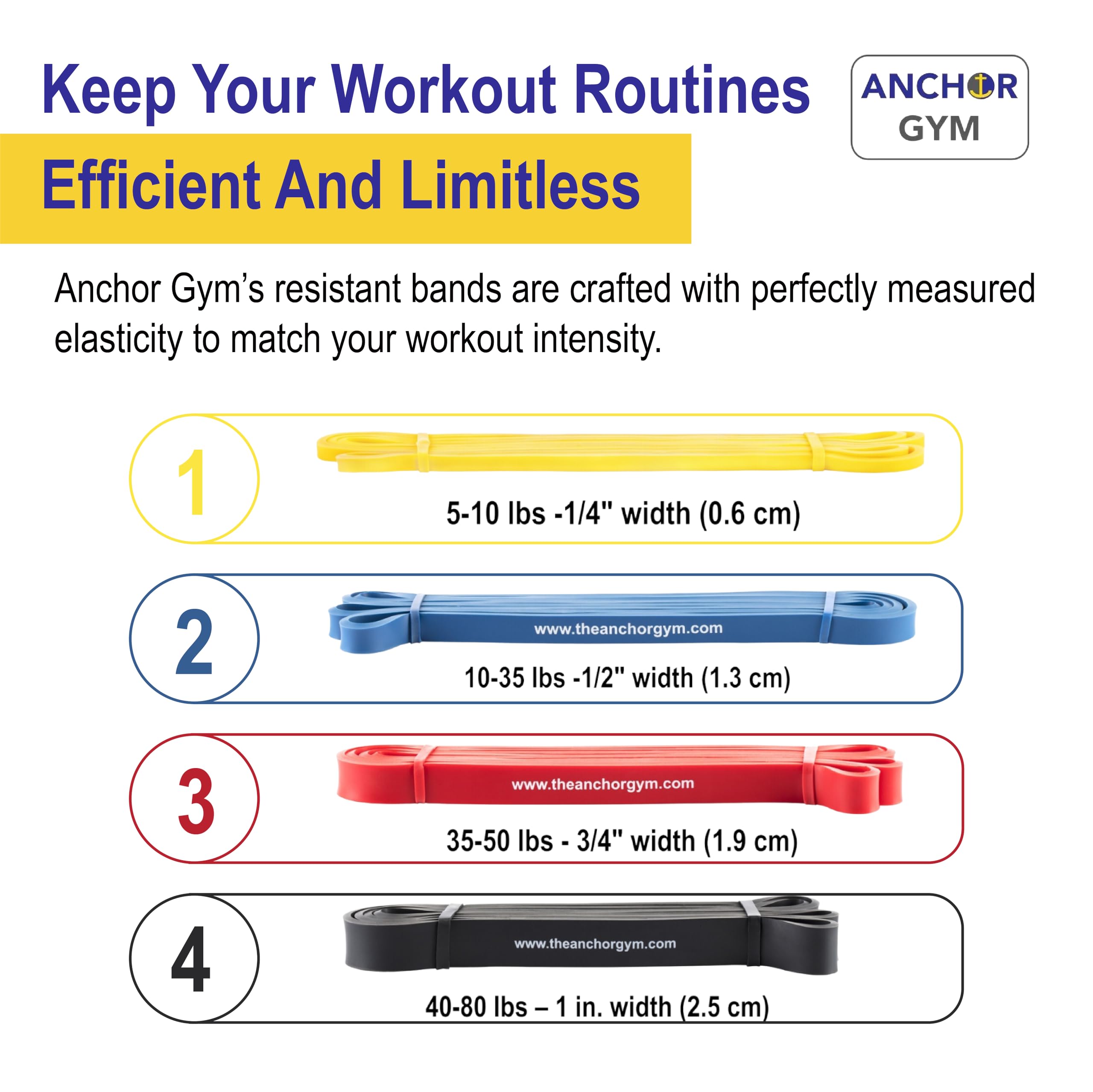 Anchor Gym Set of 4 Large Loop Resistance Bands - Premium Exercise Bands for Strength Training, Yoga, Powerlifting, Stretching & Assisted Pull-Ups - Ideal for Home Gym, CrossFit & Physical Therapy Workouts
