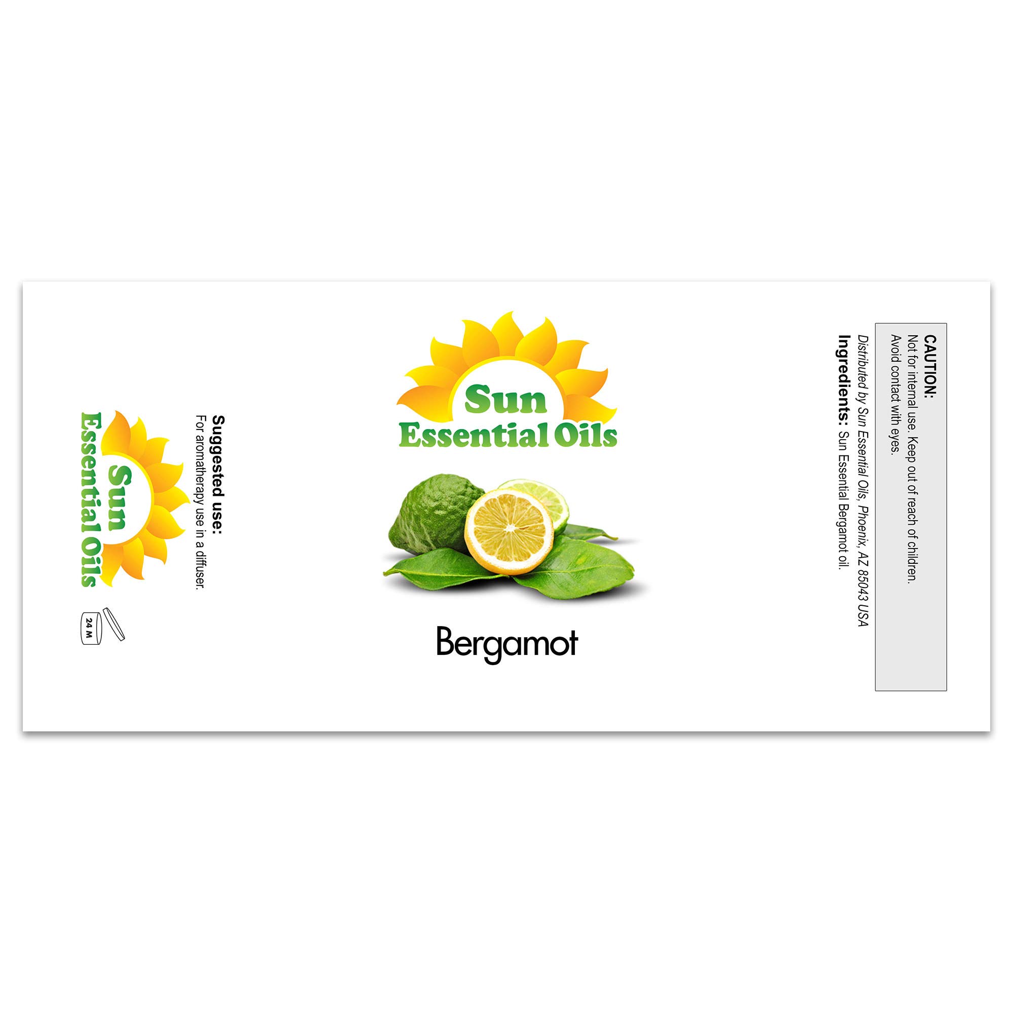 Bergamot Essential Oil for Aromatherapy - 100% Pure & Natural Sun Essential Oils - 2 fl oz (60ml) - Perfect for Diffusers, Massage, Relaxation & Stress Relief