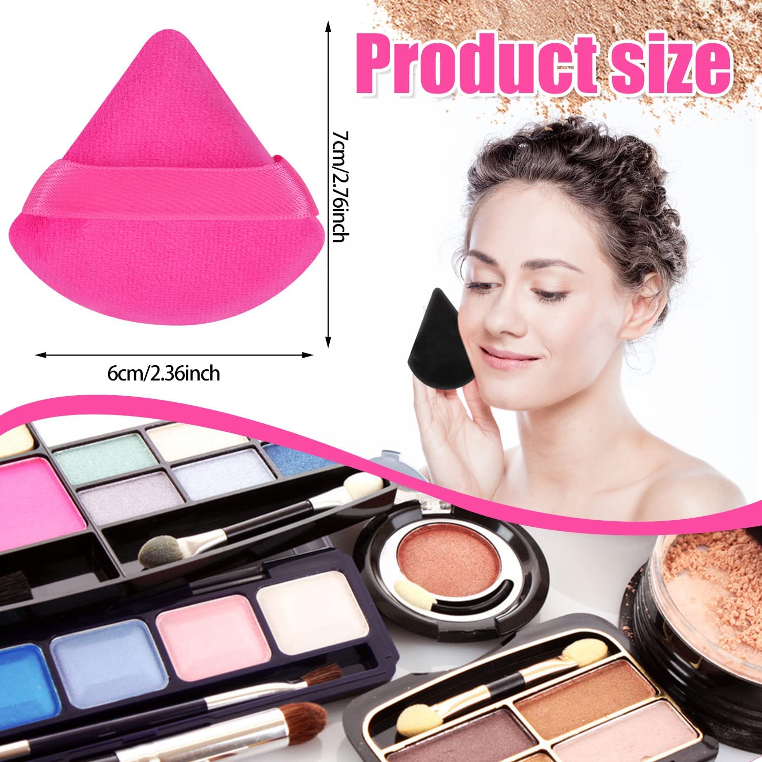 TopFinder® Velour Powder Puff - Soft Triangle Makeup Sponge for Loose & Body Powder - 3pc Set - Perfect for Contouring, Foundation Blending & Eye Makeup Application - Essential Beauty Tools for Flawless Makeup Finish