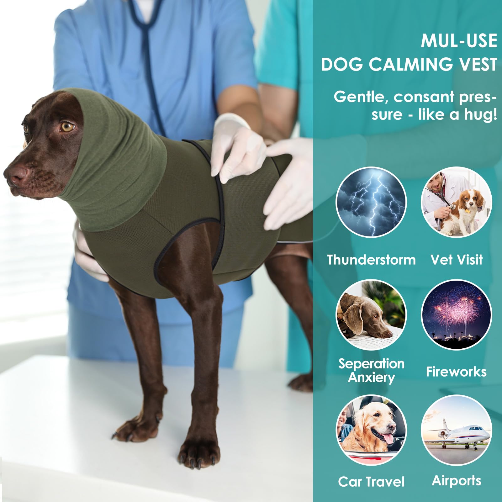 AOFITEE Dog Anxiety Vest for Large Dogs - Breathable Calming Shirt for Thunder, Fireworks, Travel & Separation Anxiety - Anti-Stress Dog Jacket with Collar (XL) - Perfect for Storms, Vet Visits & Noisy Events