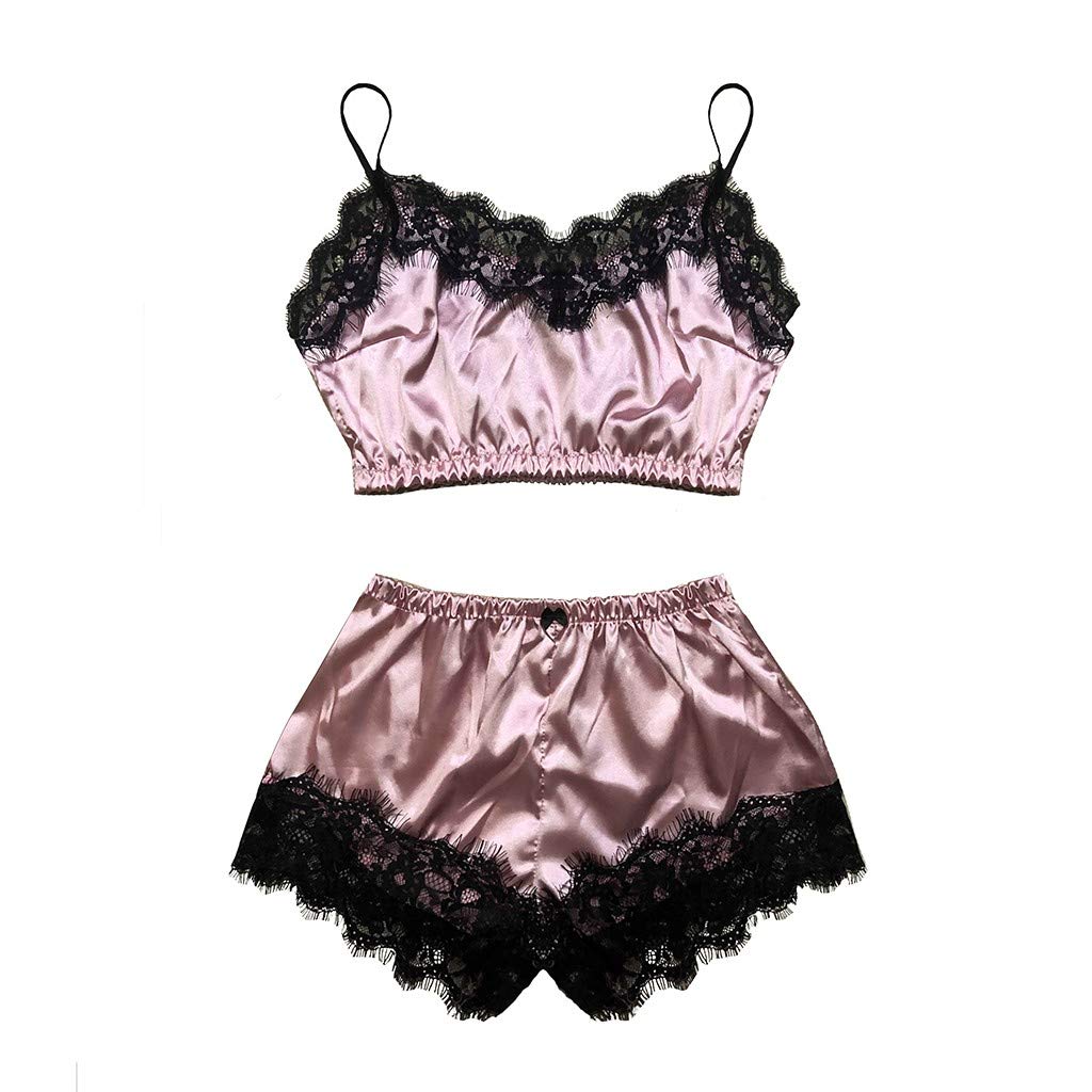 Lace Satin Camisole & Shorts Pajama Set for Women - S-XL Sizes, Elegant Bow Detail, Sleepwear & Lingerie - Perfect for Bedtime, Lounging & Romantic Occasions