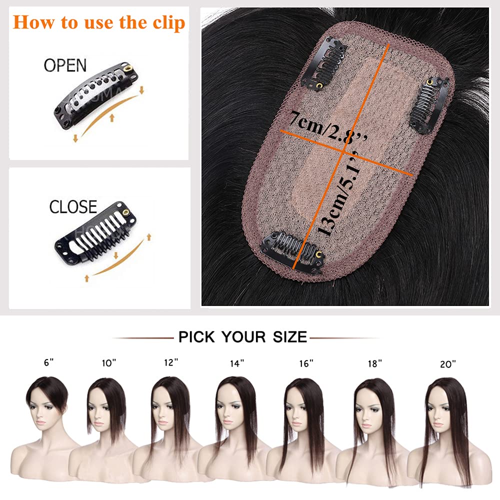 MY-LADY 150% Density Human Hair Toppers With Bangs - 16 Inch Natural Black Silk Base Clip-in Hairpiece for Women with Thinning Hair & Hair Loss - Perfect for Daily Wear, Parties & Special Occasions