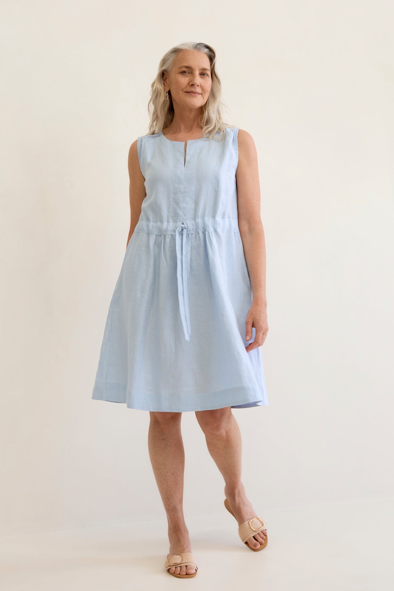Nia Linen Dress for Women - Ice Blue Summer Maxi Dress | Breathable & Comfortable Casual Outfit for Beach, Vacation & Everyday Wear