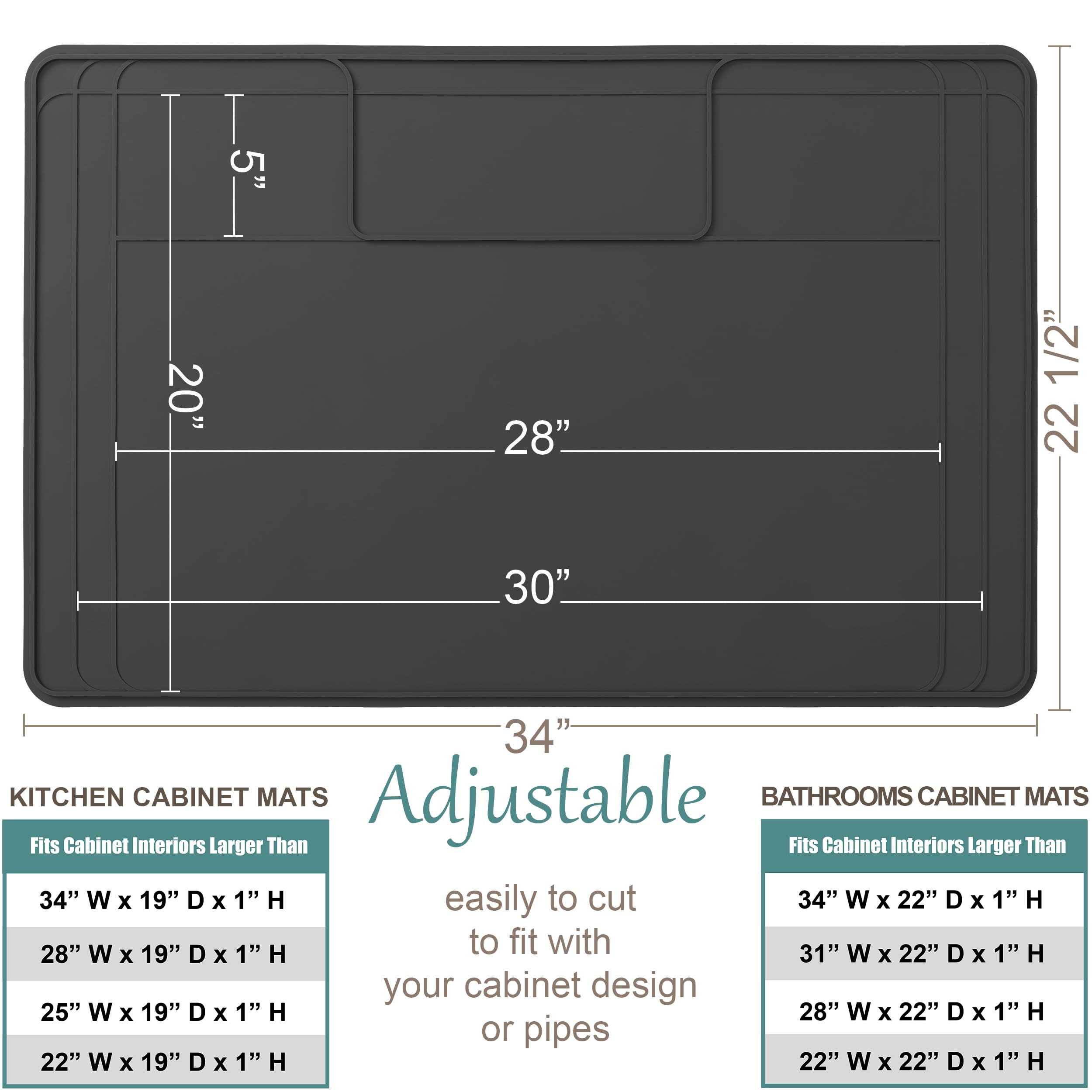 Premium Silicone Under Sink Mat - Waterproof, Trimmable & Easy Clean Kitchen Cabinet Liner - 34