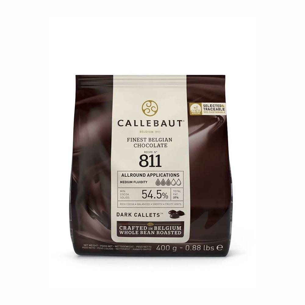 Premium Callebaut 811 Dark Couverture Chocolate Callets 55% Cocoa - 400g Bag for Baking, Desserts & Gourmet Recipes