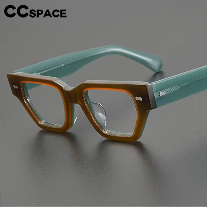 CCspace Unisex Full Rim Square Acetate Eyeglasses 57399 | Lightweight & Durable Frame | Perfect for Reading, Work & Fashion | Trendy Square Glasses for Men & Women