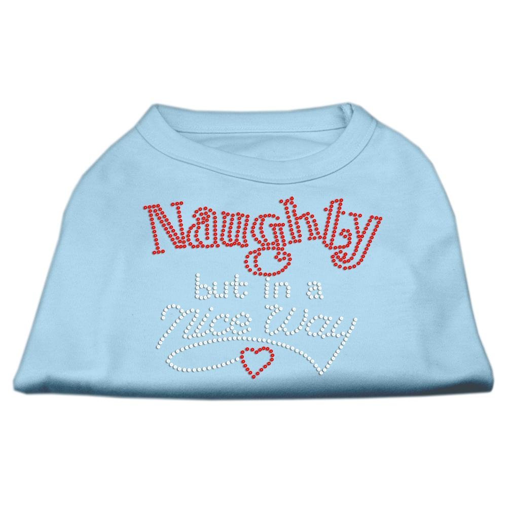 Sparkling Christmas Pet Dog & Cat Shirt with Rhinestones - 'Naughty But Nice' Baby Blue Small (3-6 lbs) for Holiday Photos & Festive Parties