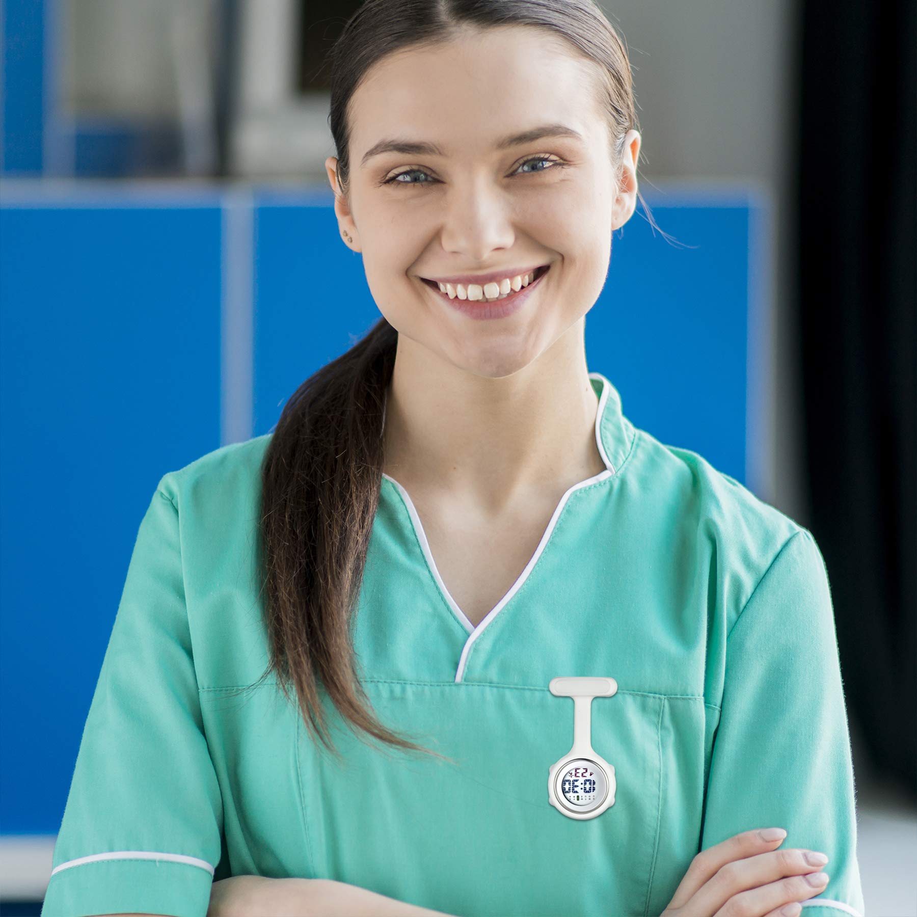 Avaner Digital Nurse Watch - Silicone Fob Watch, Pin-on Brooch Lapel Watch with Detachable Case - Perfect for Medical Professionals, Healthcare Workers & Nursing Students (White) - Ideal for Hospital Shifts, Clinical Rotations & Patient Care
