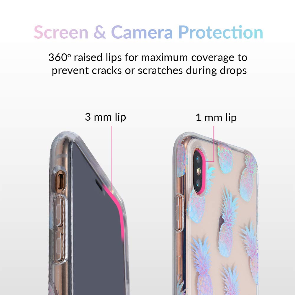 VELVET CAVIAR iPhone Xs & iPhone X Clear Protective Case - Cute Holographic Pineapple Design for Women & Girls | Shockproof Slim Cover for Everyday Use, Travel & Work