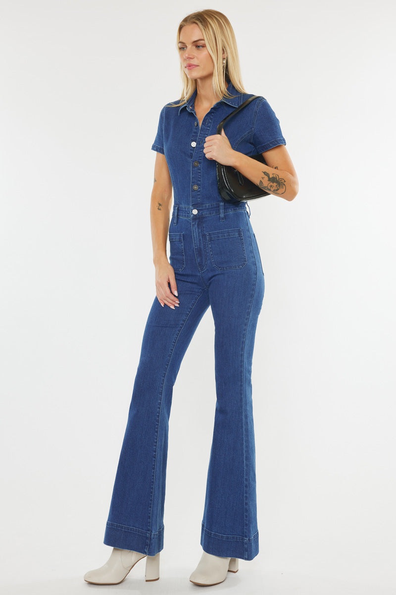 Daya Super Flare Jumpsuit for Women - Stretchy High Waist Wide Leg Romper - Perfect for Parties, Date Nights & Casual Outings
