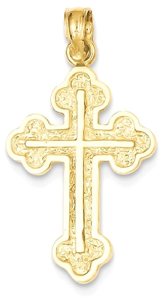 14K Solid Yellow Gold Budded Holy Cross Necklace - Religious Chain Pendant for Jesus Christ & Christian Faith - Perfect for Baptism, First Communion, Confirmation & Daily Wear