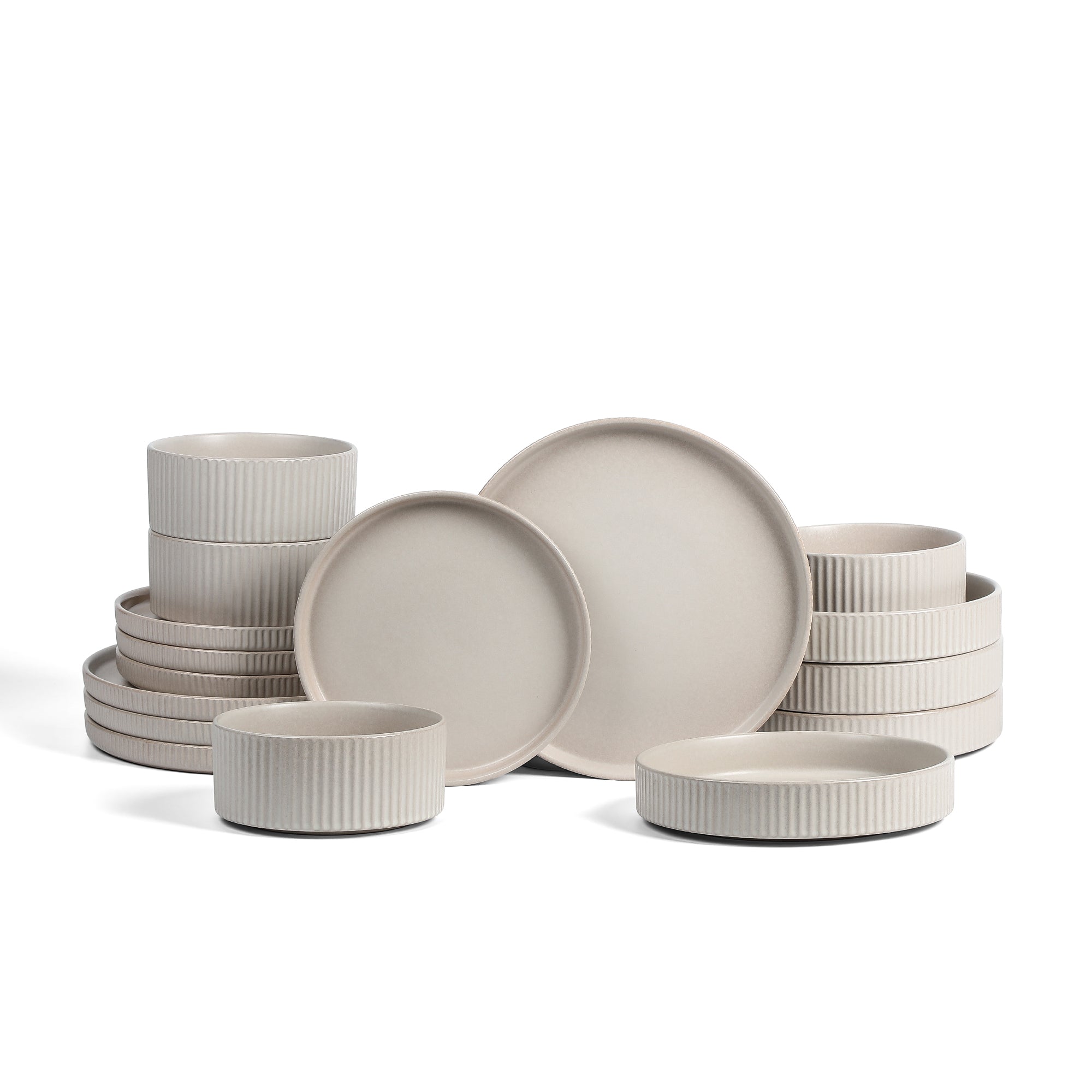 Premium Stoneware Dinnerware Set - 16-Piece Beige Dinner Plates, Salad Plates, Bowls & Mugs - Durable Chip-Resistant Ceramic Tableware for Pasta, Soup & Everyday Use - Elegant Dining Set for Home, Restaurant & Gifts
